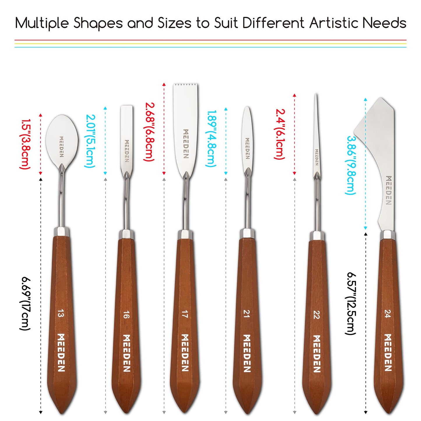 MEEDEN Artist Painting Knife Set: 6Pcs Unique-Shaped Stainless Steel Art Painting Knives with Wooden Handle - Art Supplies for Oil Acrylic Gesso Canvas Painting