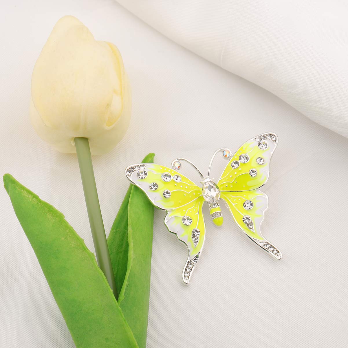 FEELMEM Crystal Rhinestone Butterfly Brooch Pin Blue Color Butterfly Brooches for For Women Wedding/Banquet/Birthday Party (yellow)
