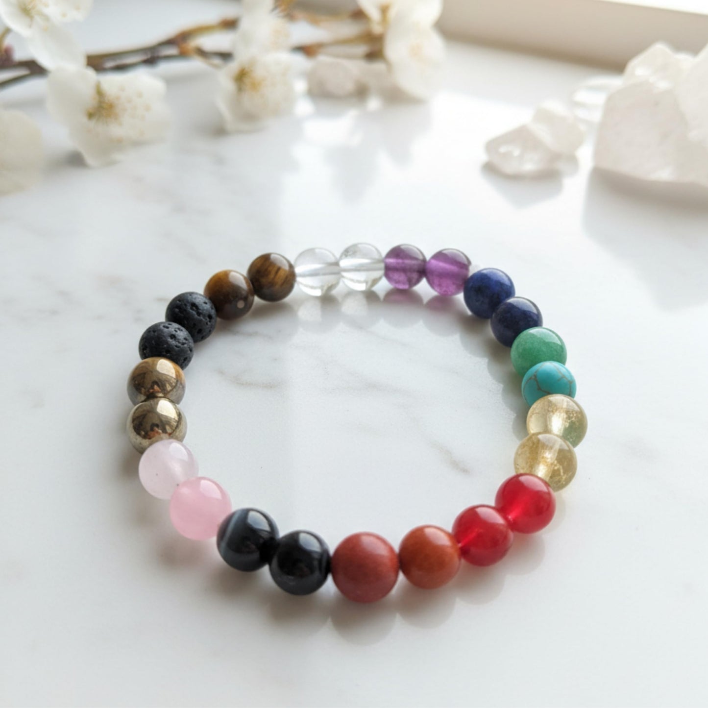 The Alchemist's Arcanum Adjustable Beaded Wrist Accessory for Men and Women, Stretch Fit Stone Bead Jewelry for Daily Wear and Gifting (7 Chakra)
