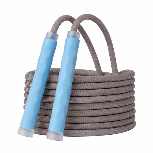 YUEDONG 8mm Thick Long Group Jump Rope 5 Meters Adjustable - Heavy Duty Nylon-Cotton Blend Collective Skipping Rope with 360° Ball Bearings, Wave Texture Full Silicone Anti-Slip Ergonomic Handles for School Team Activities Group Fitness (1, BLUE, 5M)