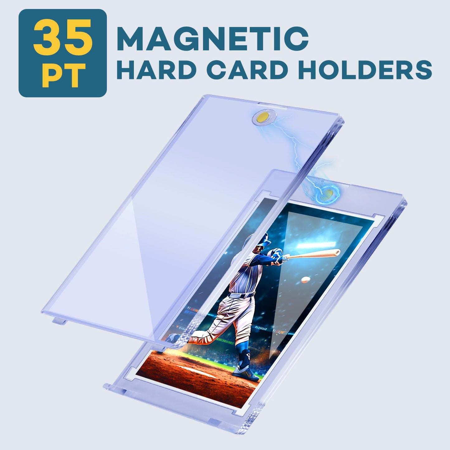 ZENOWICK 64ct Magnetic Card Holders, 35pt One Touch Card Holder, U-V Protection Hard Plastic Case for Trading Cards, Display Case for Sports, Baseball, Football, Game Cards