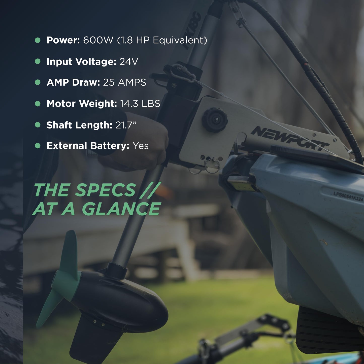 Newport NK180PRO Electric Kayak Motor - 1.8 HP Equivalent, 24V Brushless Direct Drive, Extended Range up to 100 Miles, Whisper-Quiet Precision, and Optimized Efficiency