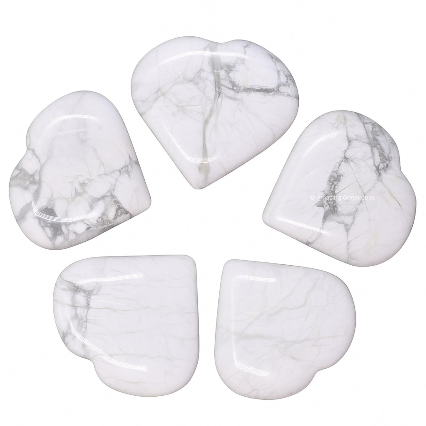 Amazing Gemstone Howlite Stone Heart - Pack of 2 Crystal Heart Stones Rocks - Corazones De Piedra Crystals and Healing Stones Heart Shaped Crystal - Stocking Stuffers Gifts