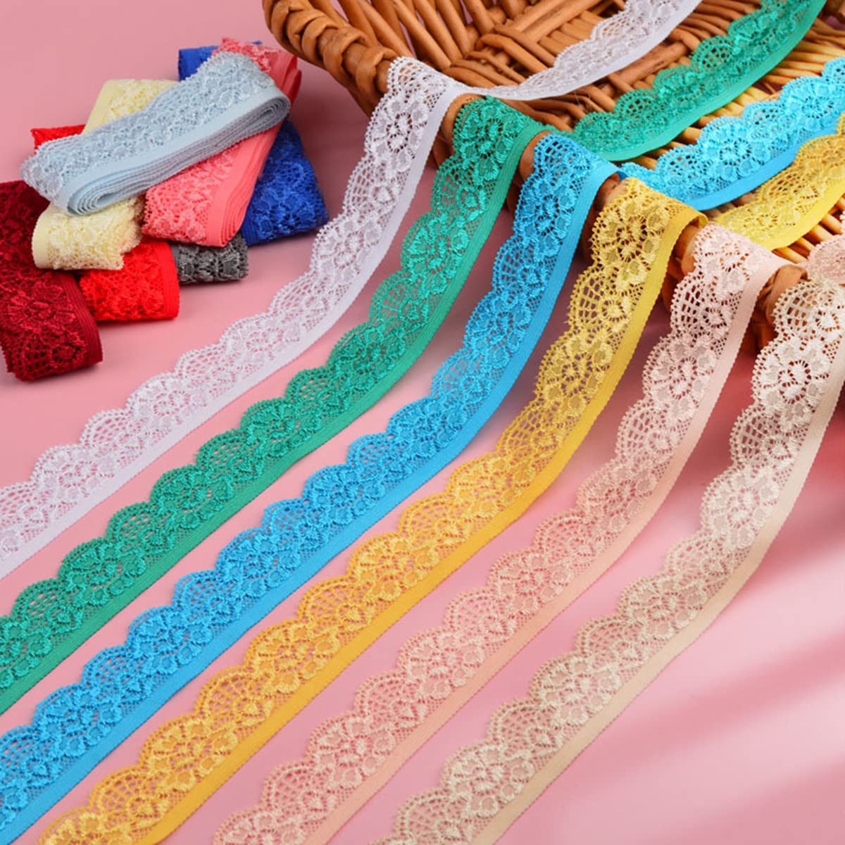 20 Yards 1inch Wide Stretchy Lace Trim 1inch Wide Embroidered Floral Lace Fabric Scalloped Edge Ribbon for Bra Lingerie Underwear Sewing Craft (Olive)