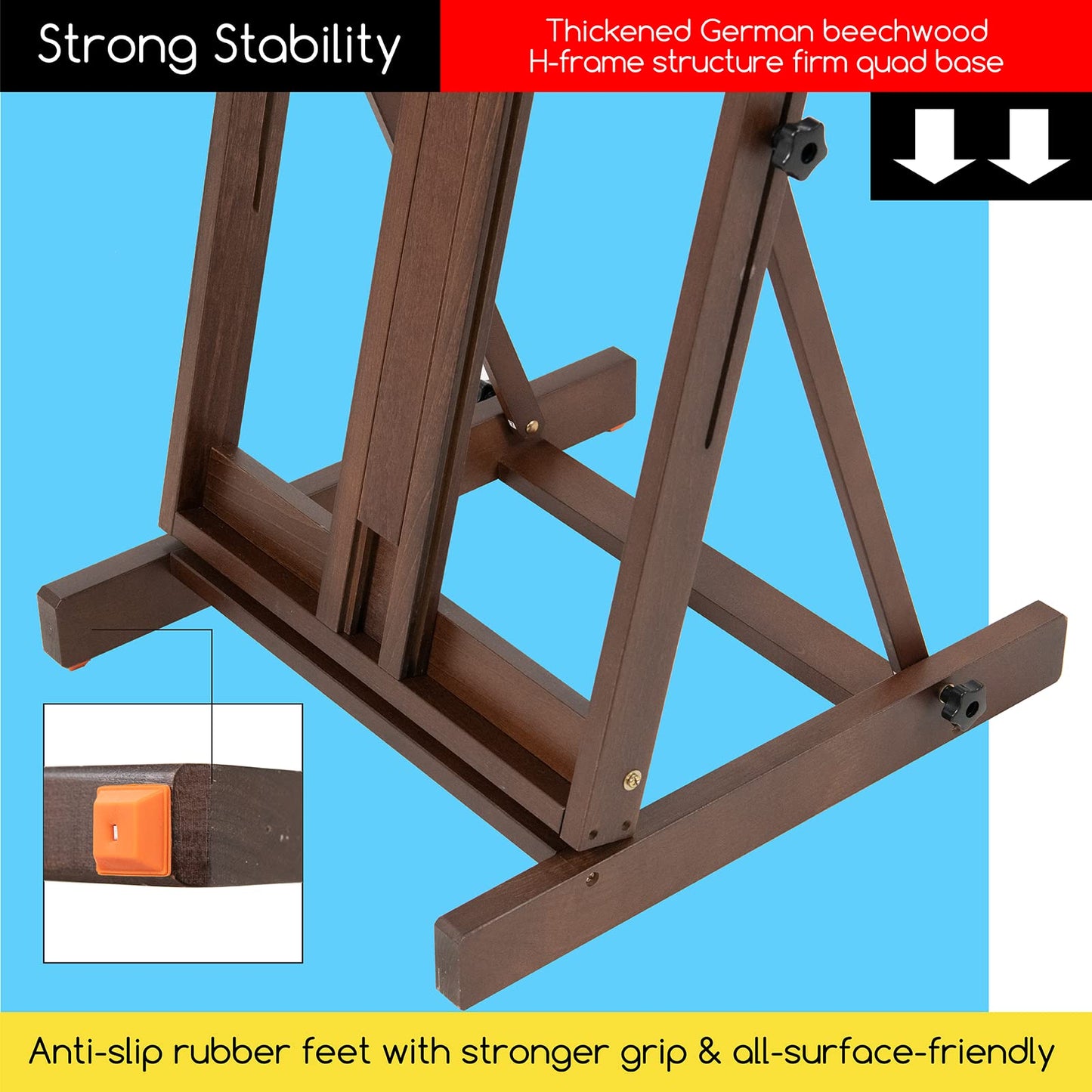 MEEDEN Heavy Duty H-Frame Studio Easel Stand, Large Adjustable Solid Beech Wood Artist Easel for Painting, Holds Canvases up to 78" with Storage Tray- Walnut