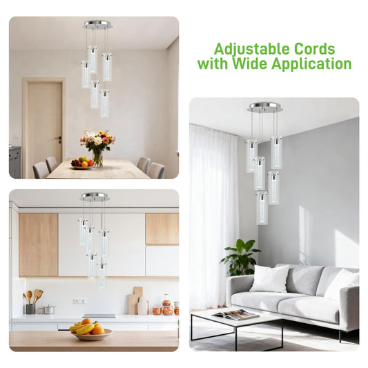 hykolity 5-Light Bubble Glass Pendant Light, 3CCT Dimmable LED Chandelier, Polished Nickel Modern Hanging Ceiling Light for Kitchen Island, Dining Room, Bedroom, ETL Listed