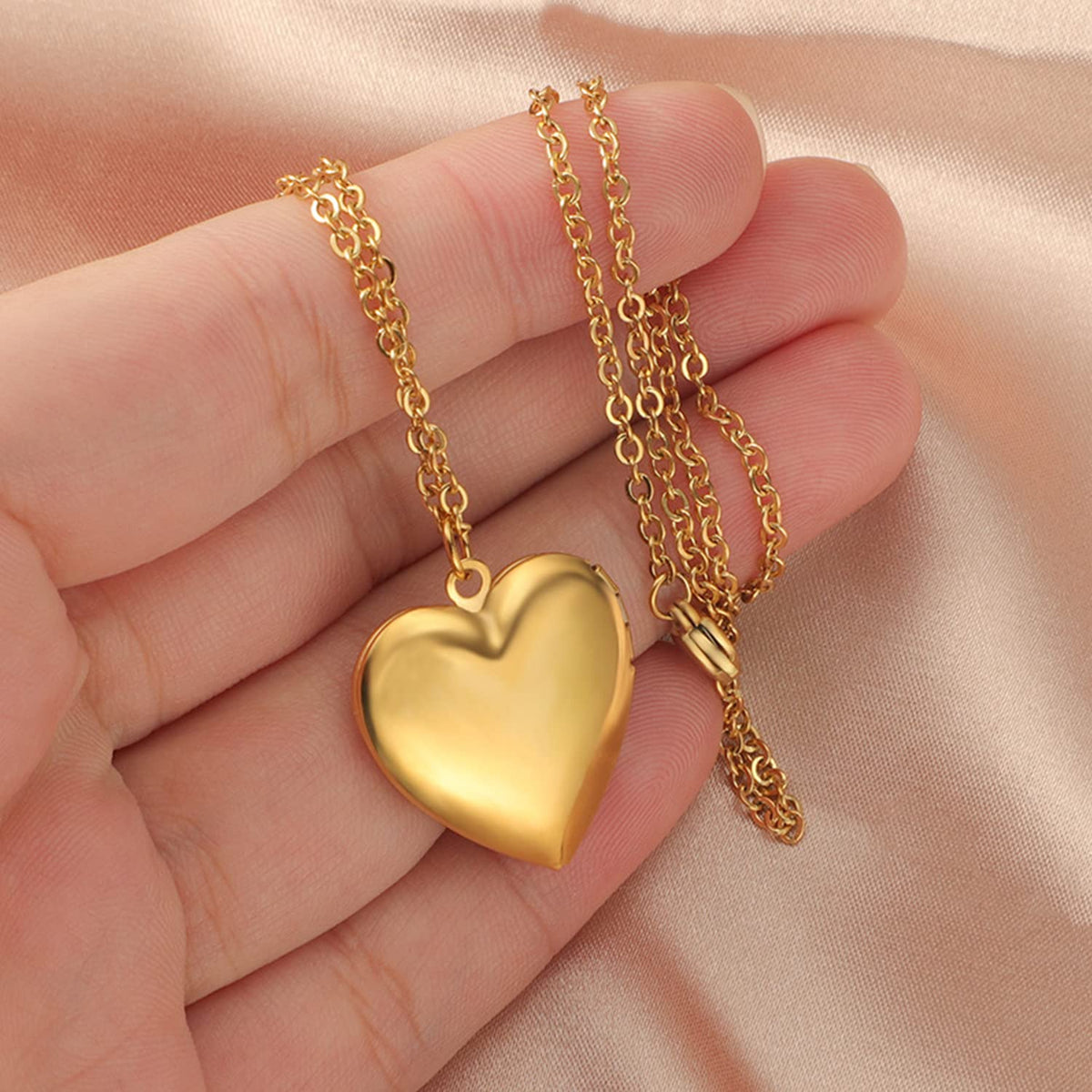 PHOCKSIN Gold Heart Locket Necklace 12 Birth Flowers Personalized Love Heart Necklace that Holds Pictures Customized Gifts Locket Necklaces for Birthday Presents