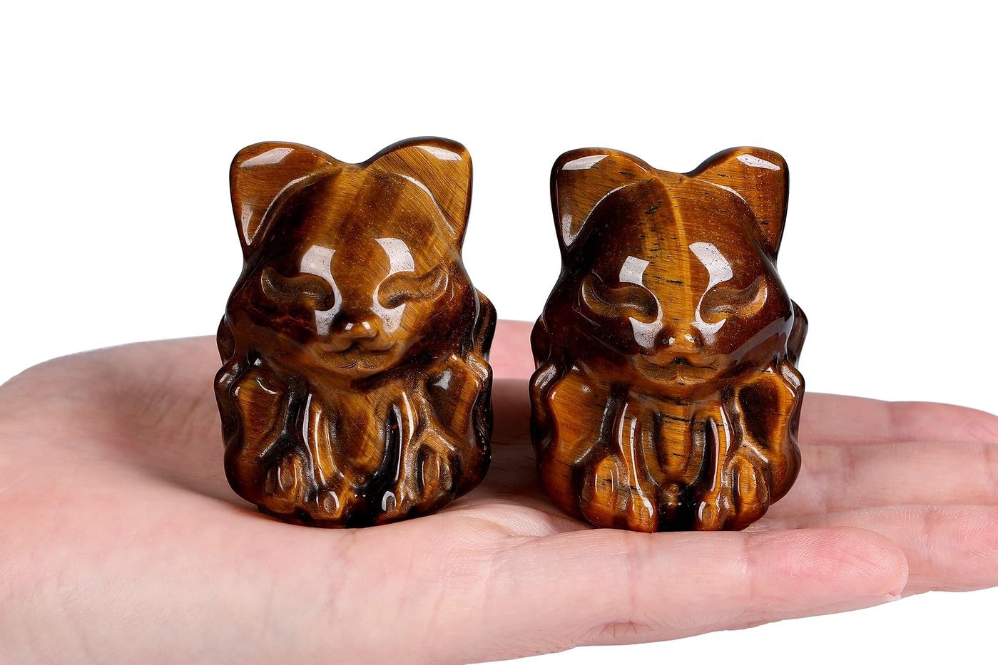 LAIDANLA 2" Tiger's Eye Fox Figurine Healing Crystals Fox Statue Hand Carved Natural Gemstone Polished Reiki Spiritual Pocket Animal Sculpture Home Office Room Desk Decor