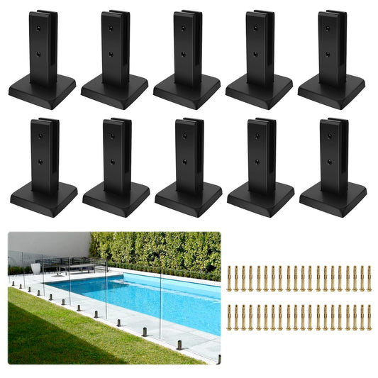 LukLoy 10 Pack Glass Railing Spigot NW 2.86lb Heavy Duty 304 Stainless Steel Pool Fence Spigot Black Glass Railing Post Clamps Garden Balustrade Railing Handrail Balcony Stair Clamp