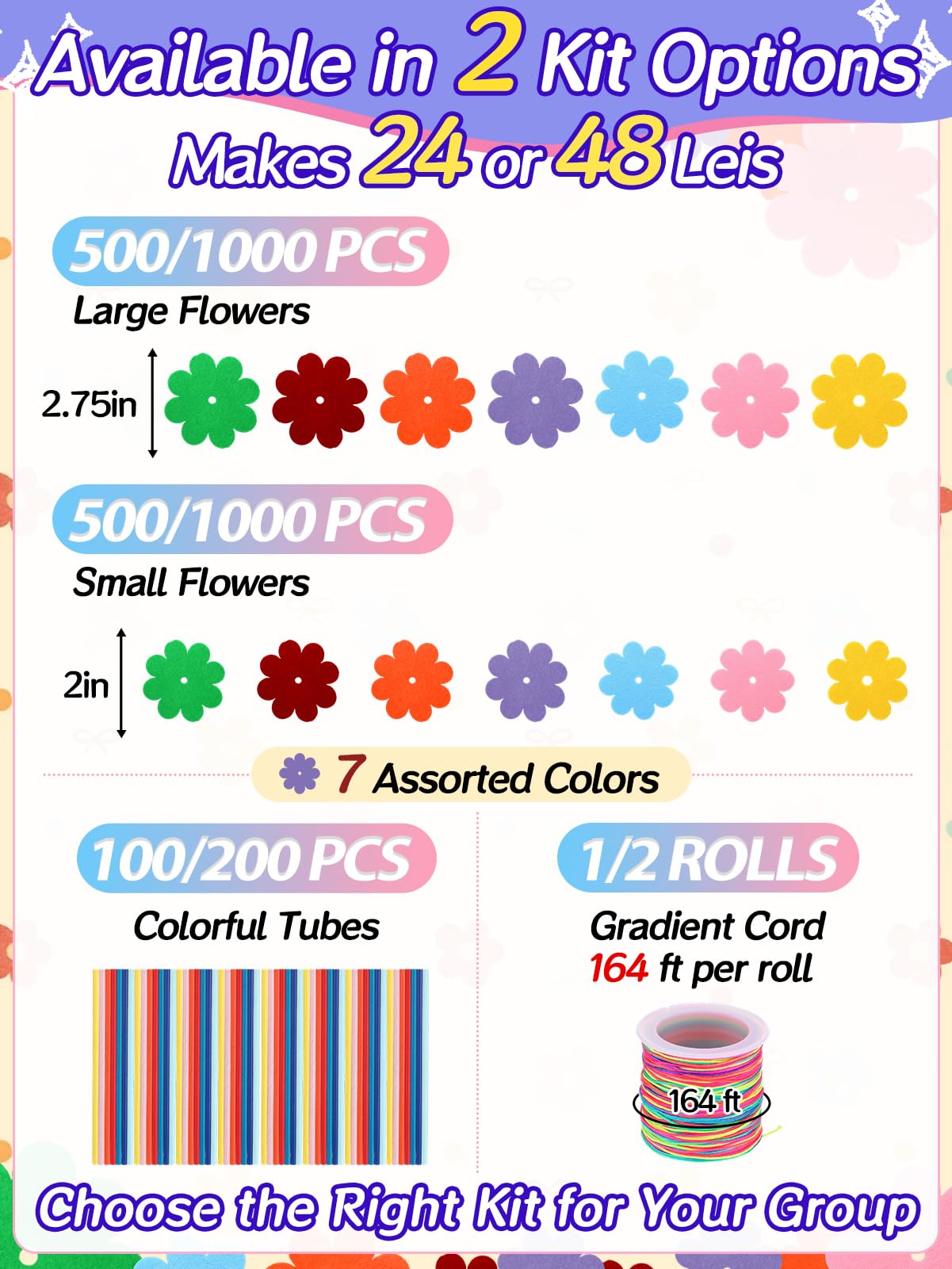 Cosweet Lei Making Craft Kit for Kids - Hawaiian Leis Bulk Makes 24 Flower Necklaces with 1000 Felt Flowers, Lei Craft Supplies for VBS, Classroom Activities & Luau Party Favors