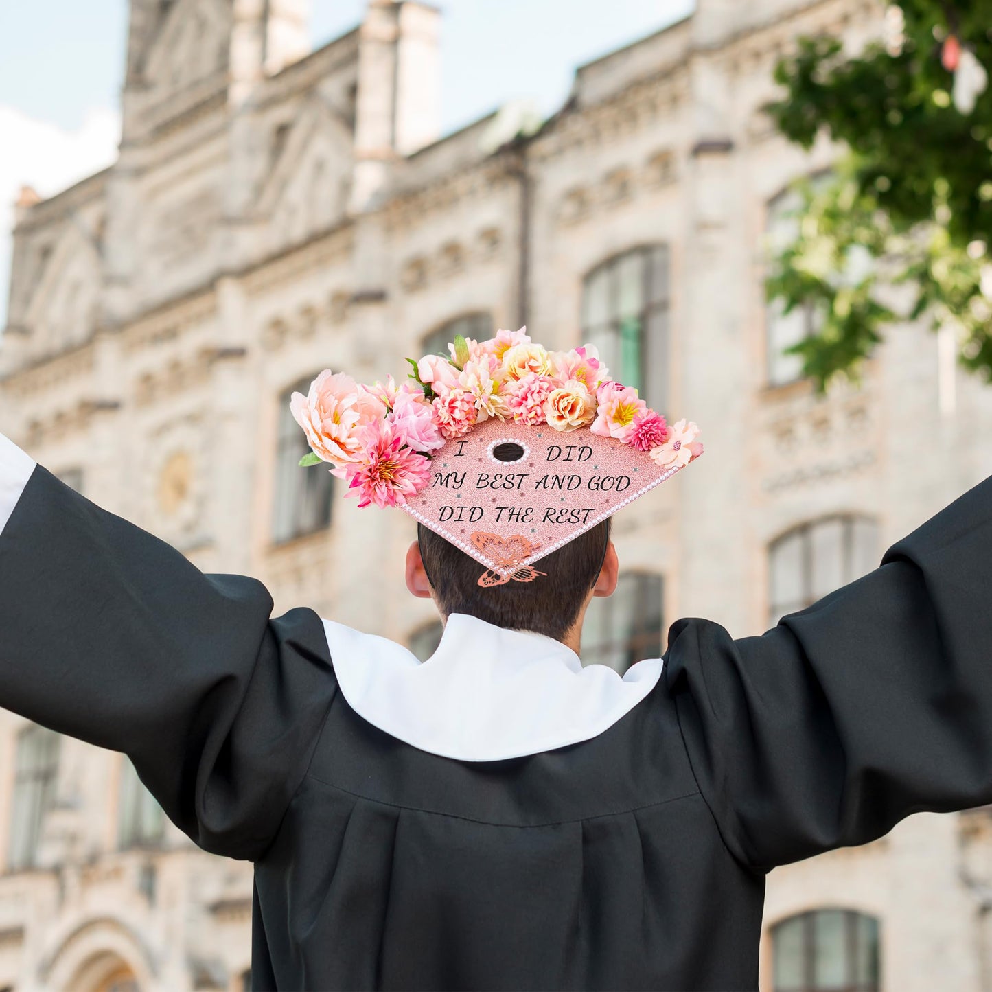 WATINC Graduation Cap Decorations Kit - Class of 2026 DIY Grad Hairband Cap with 3D Butterfly Flowers Rhinestones Pearl Letter Stickers, for Hat Topper Crafts School Class Party Supplies (Rose Gold)