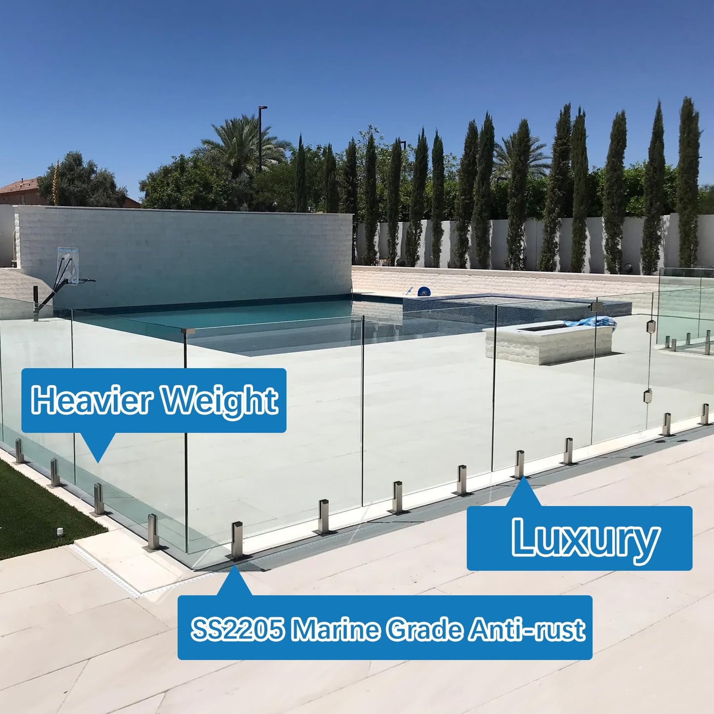 LukLoy 4 Pack NW. 2.6lb Heavy Duty Marine Grade 2205 Stainless Steel Glass Pool Fence Spigot Balustrade Railing Post Clamp for Balcony Garden Deck Handrail Brushed (4 Pack, Each NW 2.6lb) - Level 3