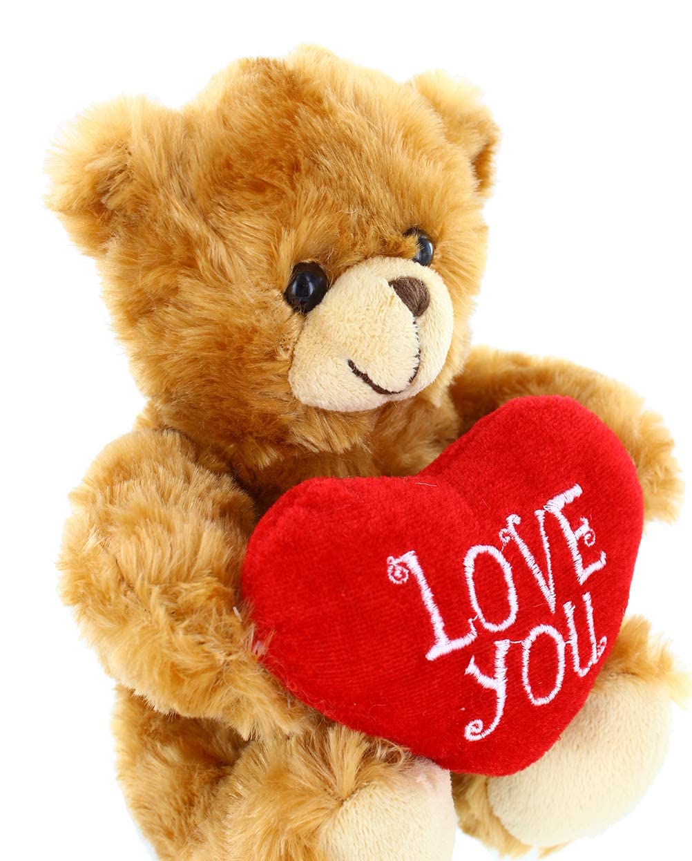 Plushland Stuffed Mocha Heart Bear – Love You- Plush Bear Toy for Kids & Adults - Embroidered Heart Pillow - Brown-6 inches