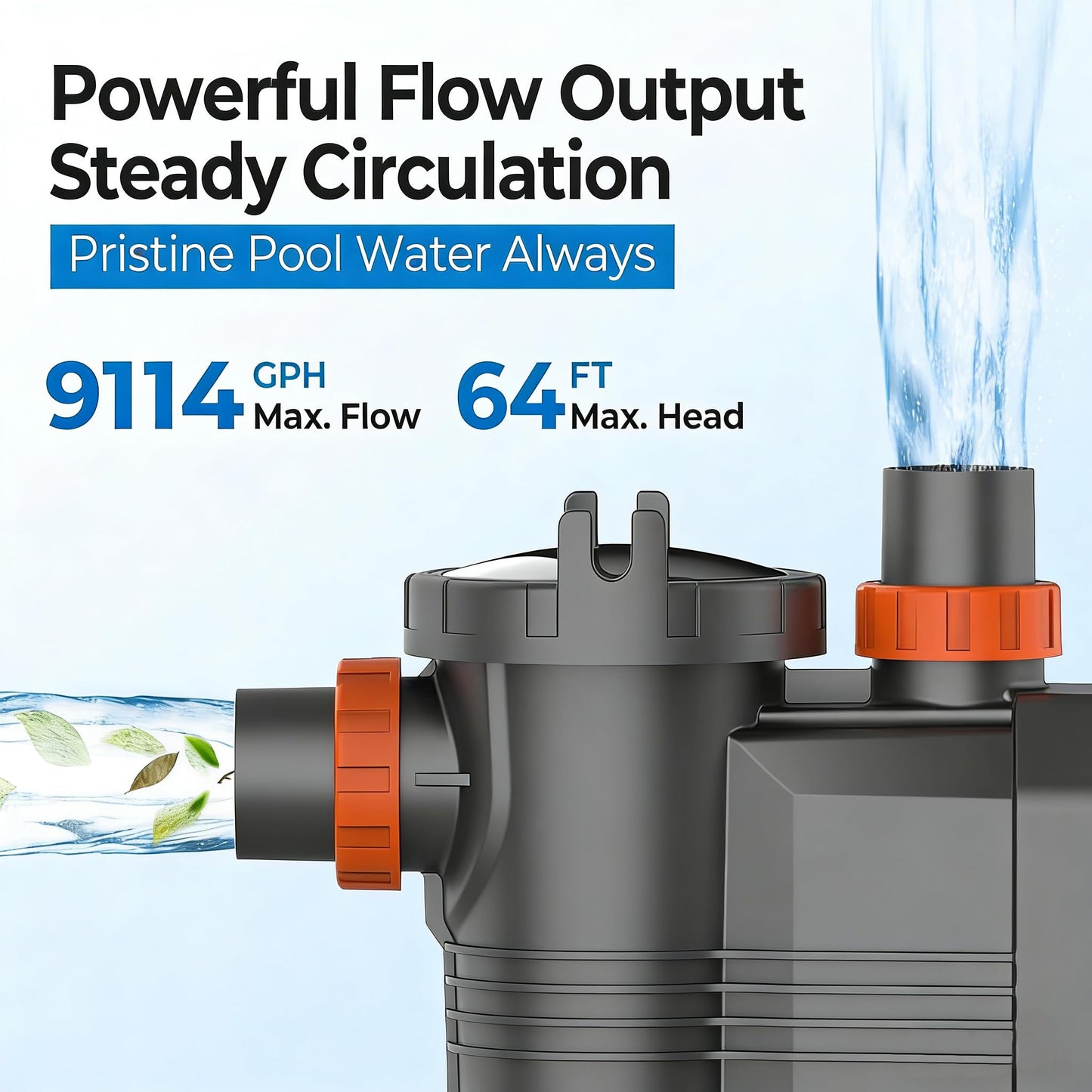 Varpoolfaye 1.8 HP Variable Speed Pool Pumps, Self-Primming Above/Inground Pool Pump 9114 GPH with Timer 220-240V