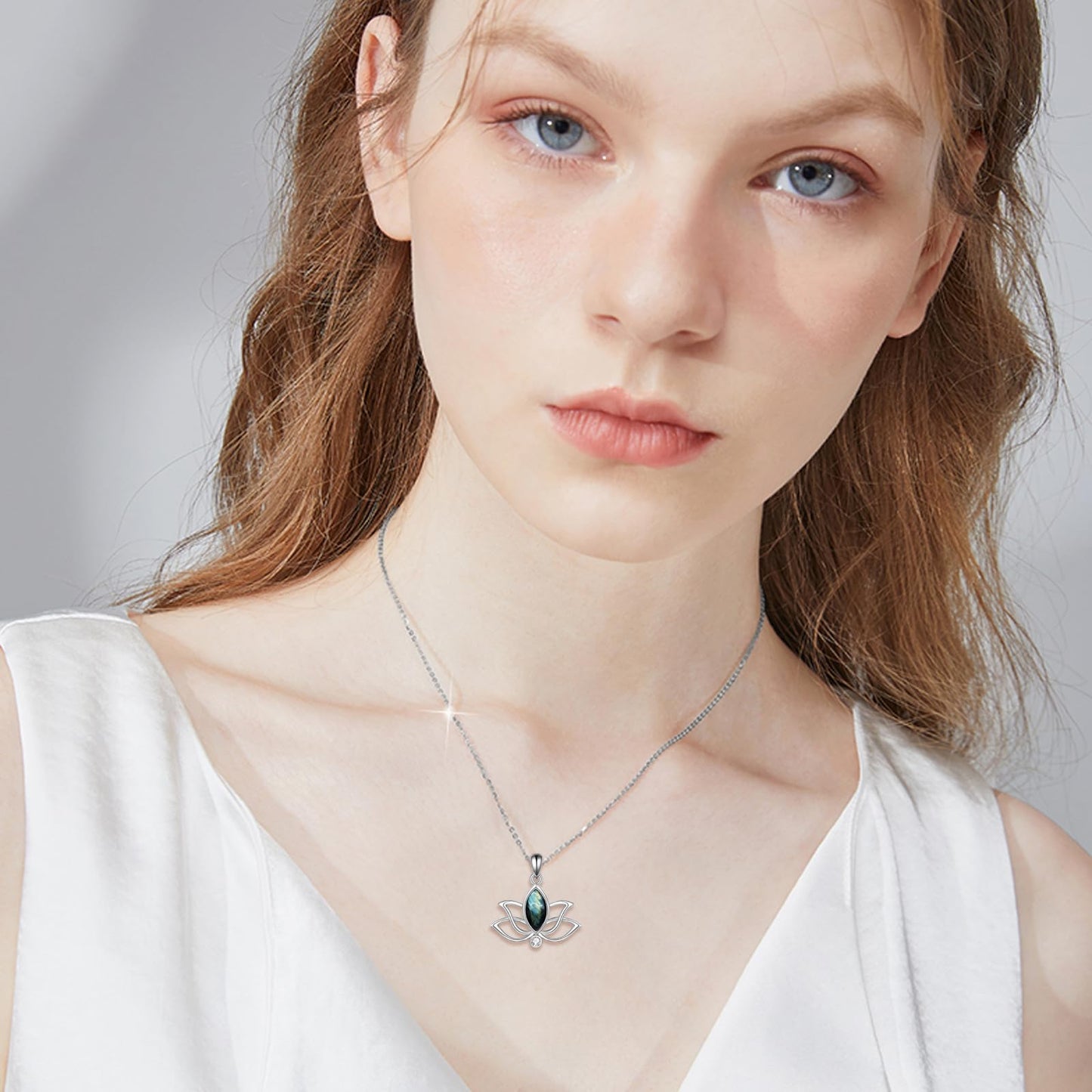 YFN Lotus Necklace Sterling Silver Labradorite Lotus Flower Pendant Yoga Jewelry Gifts for Women
