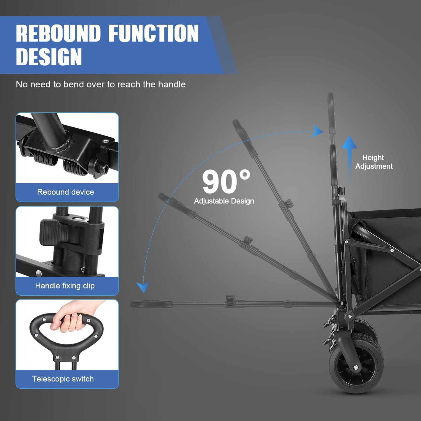 EVLIQUIL Collapsible Foldable Beach Wagon,Folding Wagon Cart with Big Wheels,Utility Grocery All Terrain Wagons carts Foldable with Brakes for Sand Camping Sports Outdoor(Deep Black).