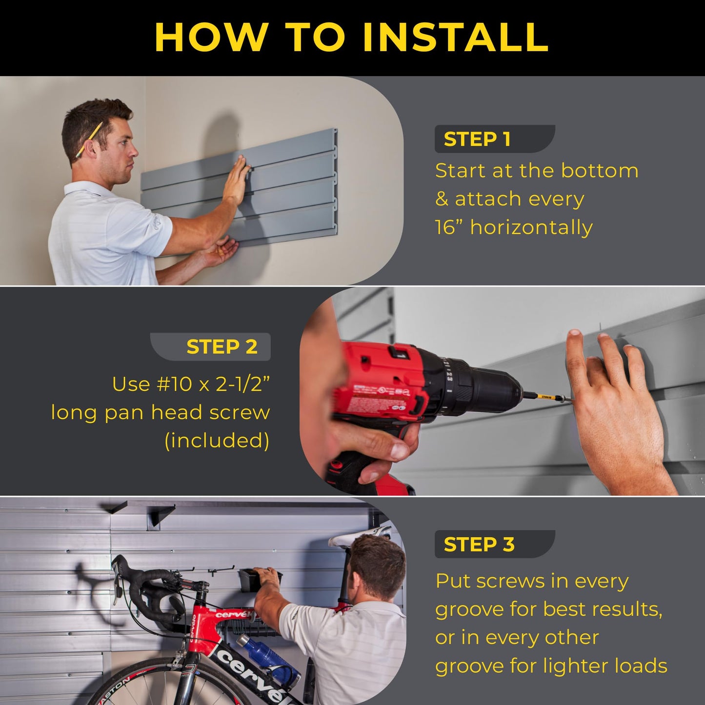 Heavy Duty 8x4 PVC Garage Slatwall Storage System (with Endcaps & Screws) - Modular Slat Wall Paneling for Garage Wall Organizer - Interlocking Slatwall Panels for Home & Commercial Use (Grey)