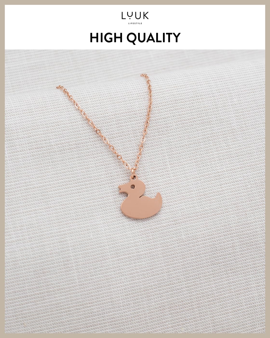 LUUK LIFESTYLE Waterproof Happy Duck pendant necklace, 19in adjustable sturdy thin chain, tarnish-free, Gift for sister daughter, holiday, vacation, dainty trendy aesthetic, simple (with Gift Card)