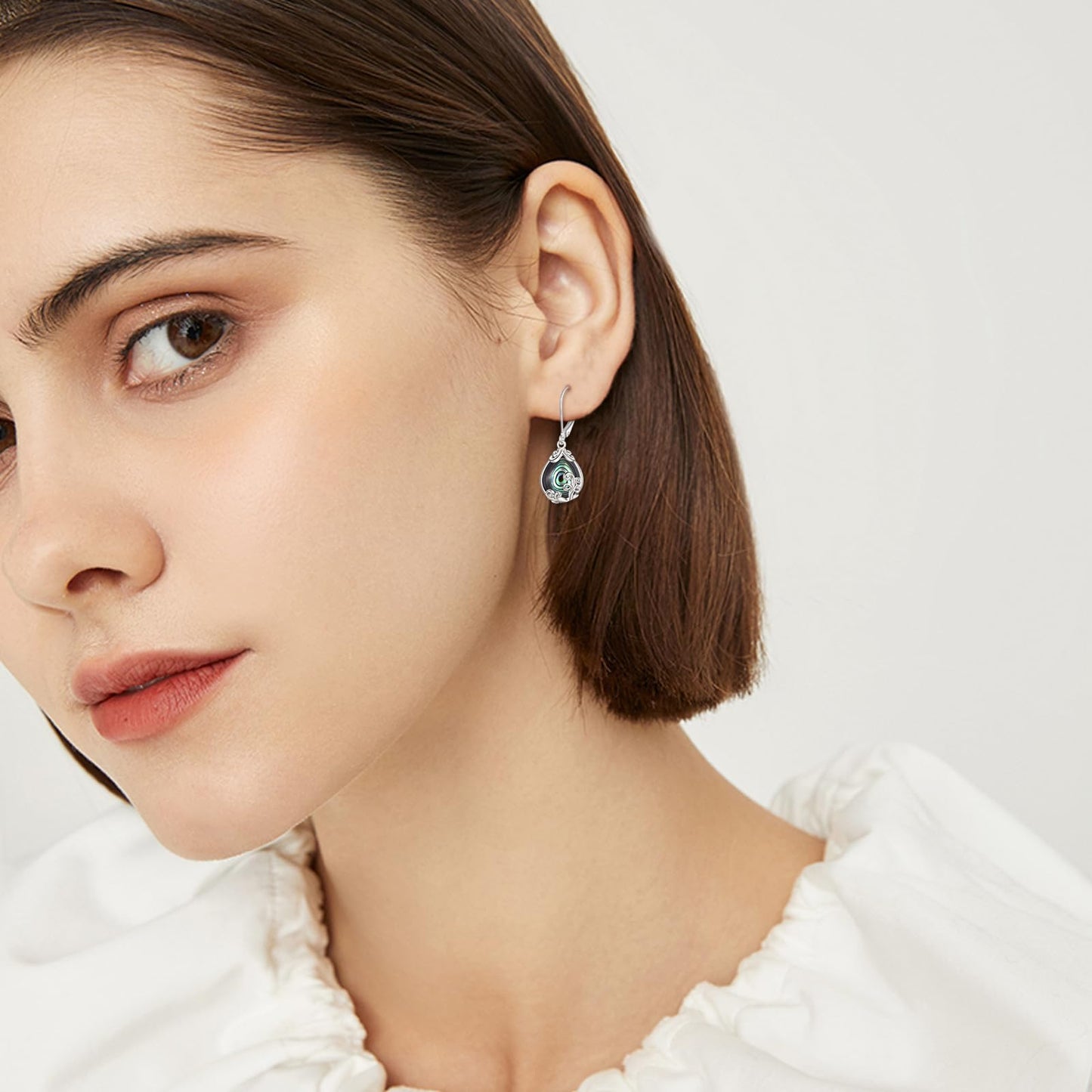POPLYKE Abalone Shell Filigree Teardrop Drop Dangle Earrings Sterling Silver Leverback Earrings Jewelry for Women