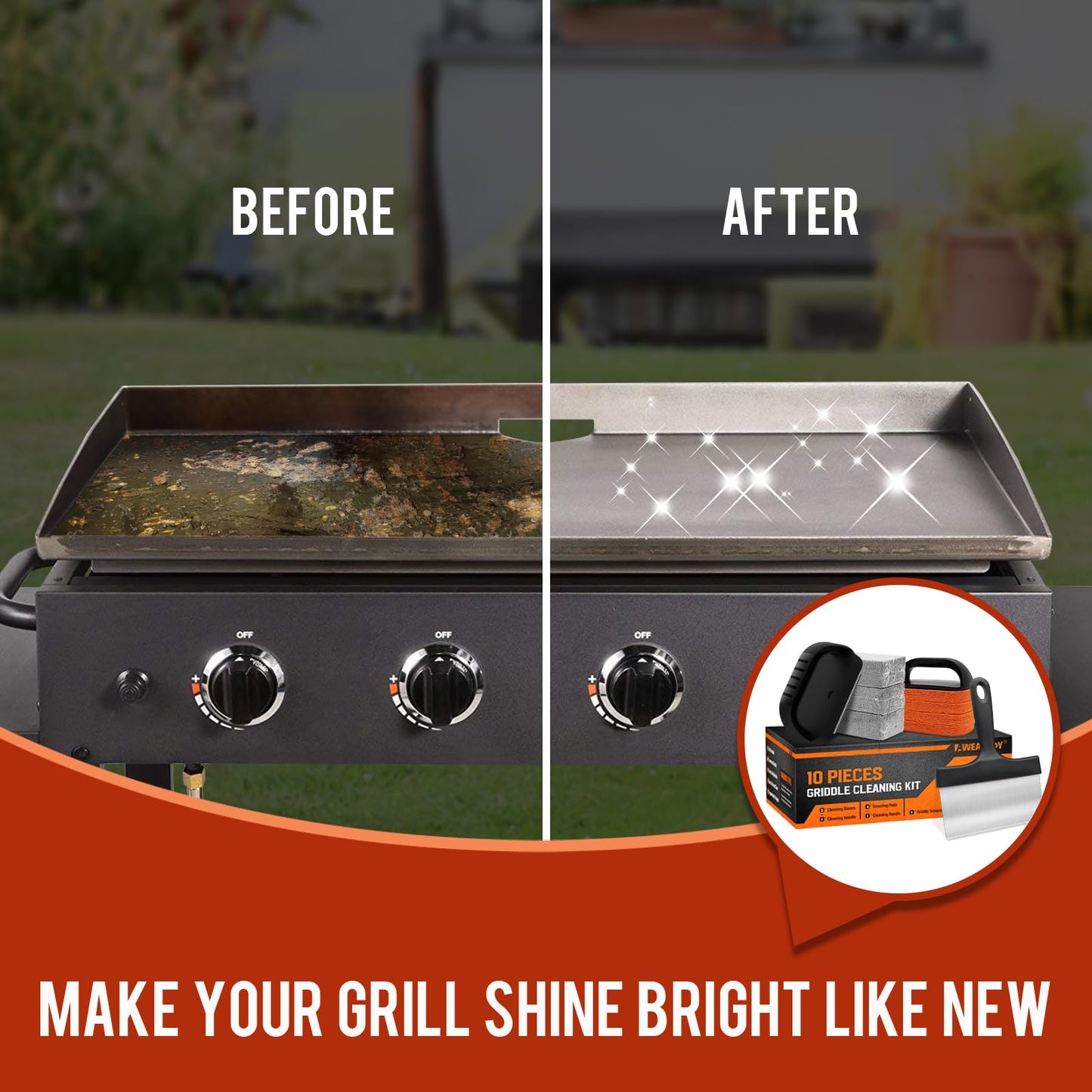AWEASROY Griddle Cleaning Kit for Blackstone, Flat Top Grill Cleaning Kit with Grill Stone, Griddle Scraper & Griddle Brush Easy to Remove Stain