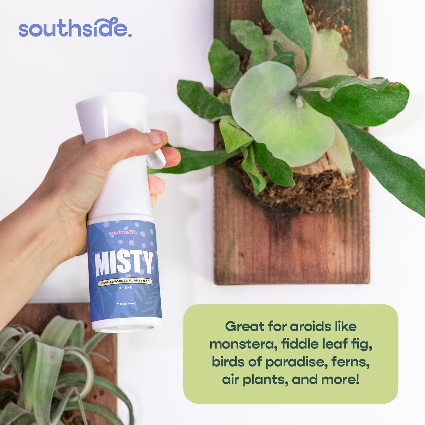 Southside Misty Fertilizer Spray - Use Year-Round - Leaf-Absorbed Plant Food in a Premium Continuous Spray Bottle (4-2-6 NPK) -Hydration & Nutrition for Humidity-Loving Houseplants -7.1 fl oz (210ml)