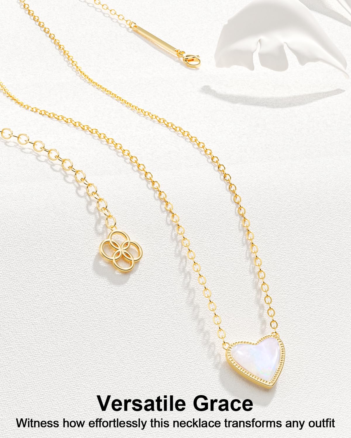 AICase 18K Gold Plated Heart Pendant Necklace for Women,Fashion Dainty Simple Adjustable Length Jewelry,Anniversary Birthday Gifts for Women/MoM/Sister/Friends/Her/Wife/Grandma/Coworker_White