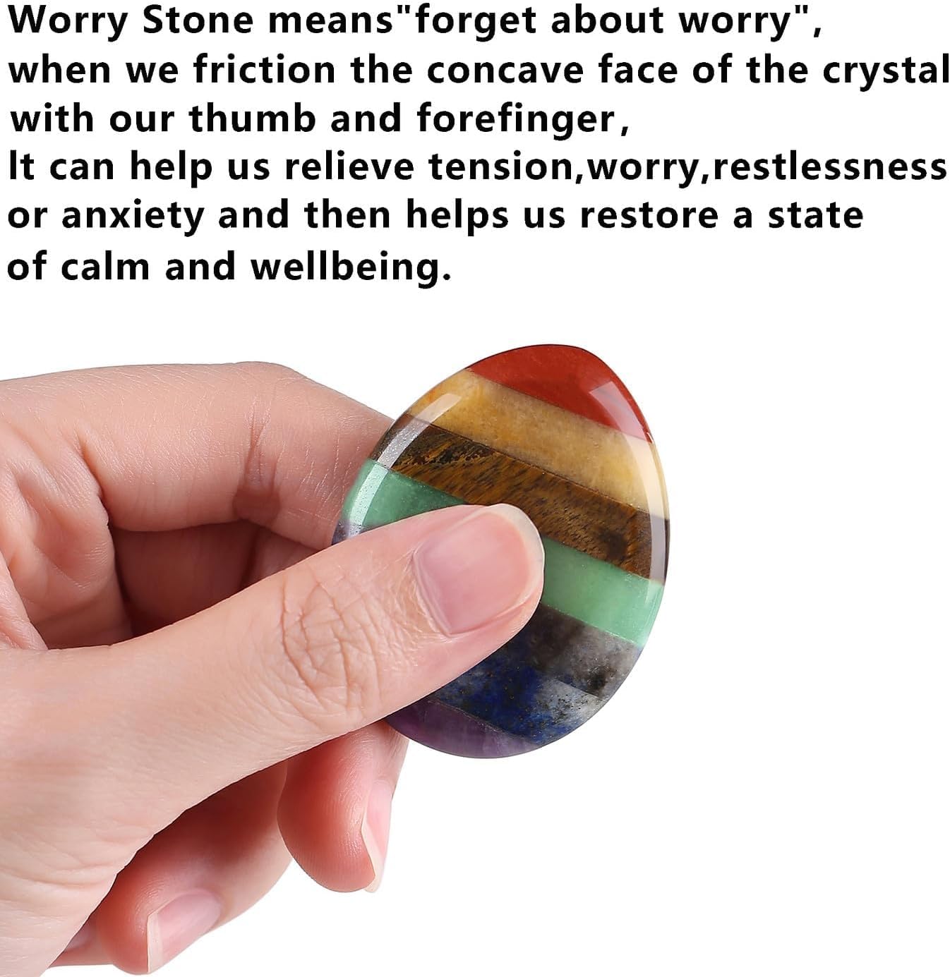 QINJIEJIE Thumb Worry Stone for Anxiety Chakra Crystals Healing Stones Palm Chakra Worry Stone Pocket Meditation Crystal Stress Relief Gifts Valentines Day Stocking Stuffers for Women