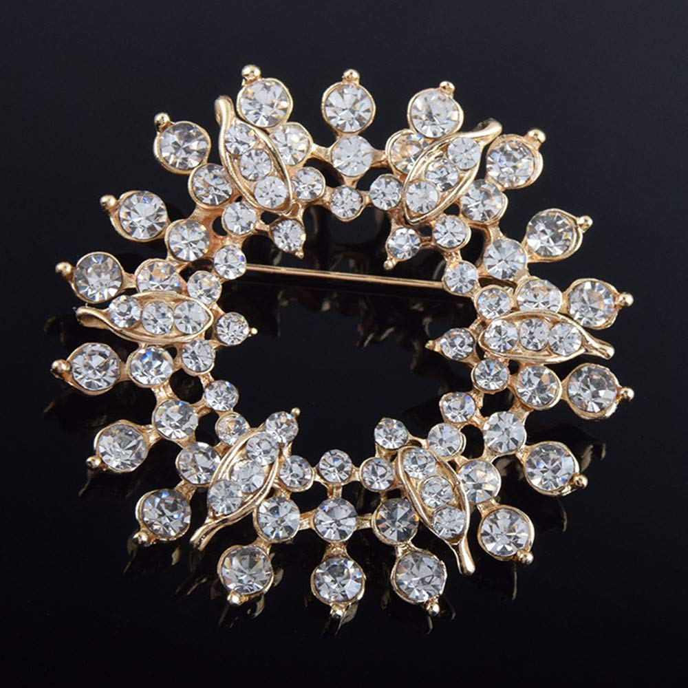 GYAYU Wreath Brooch Pins for Women，Gold Tone Austria Rhinestone Crystal Brooch Pins Jewelry(Wreath)
