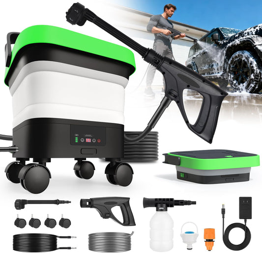 Cordless Pressure Washer, portable pressure washers with 3.5Gal Tank,7 Adiustable Handheld Portable Pressure Washers with 6-in-1 Nozzle, Max 550PSl,16.7FT Hose, 5x4000mAh portable power washer for Car