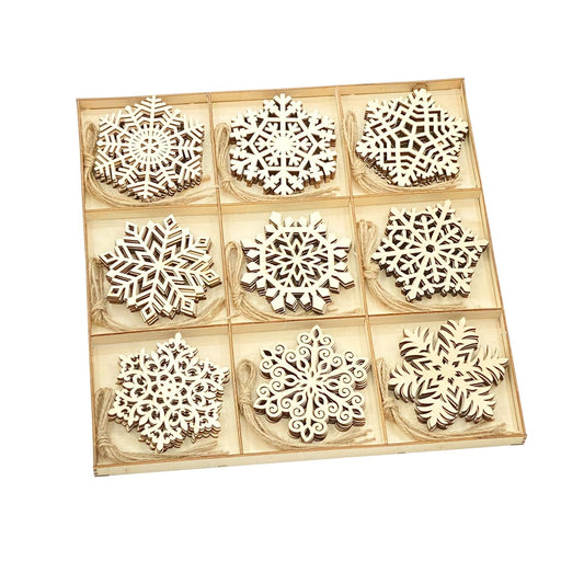 45 Pack Wooden Snow Flakes 3.5 Inch Unfinished Wood Snow Shaped Cutouts for DIY Crafts, with Sorting Tray(5 Pieces Each, 9 Designs)