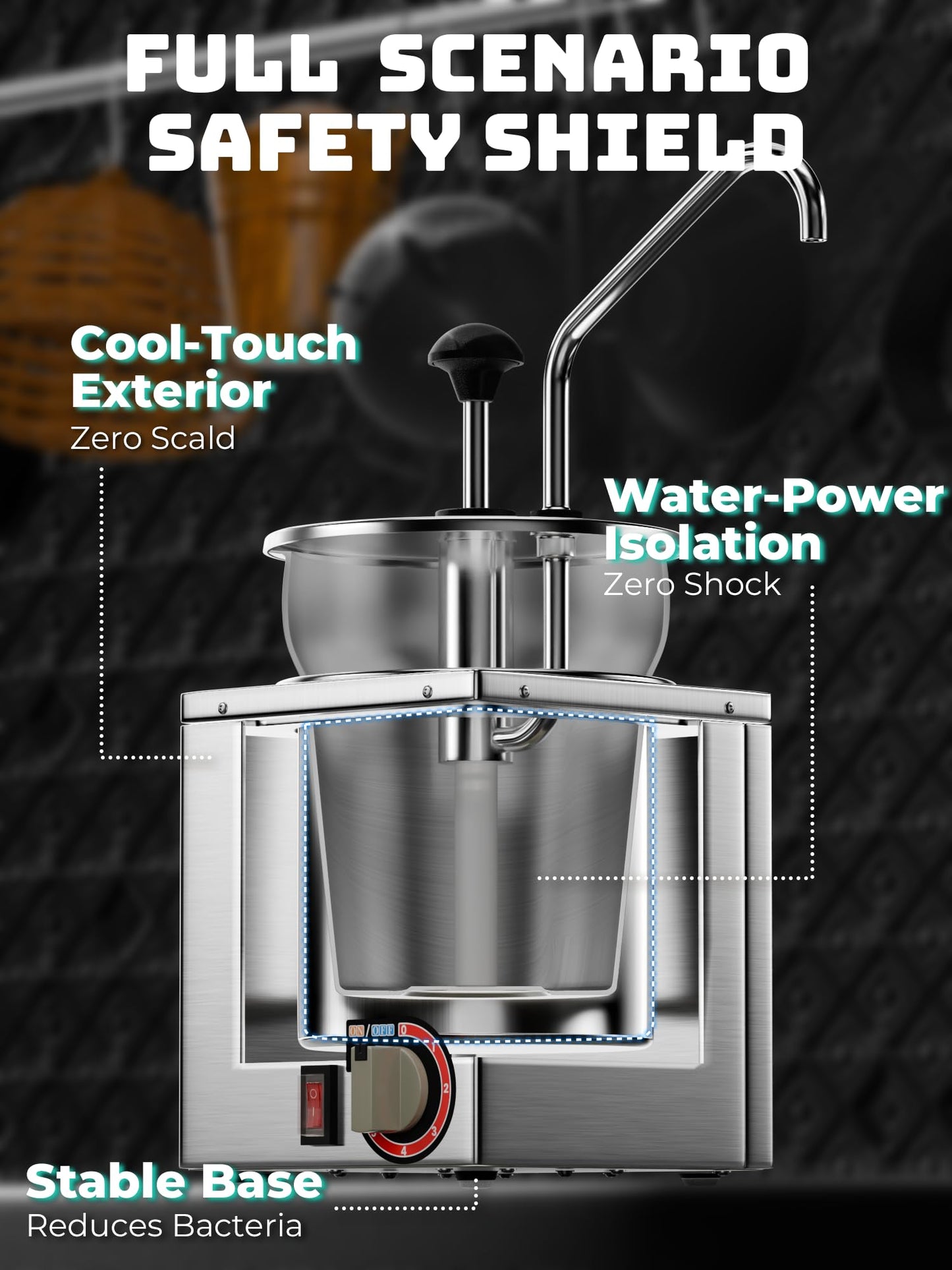 Nacho Cheese Dispenser with Stainless Steel Pump, Premium 4.2Qt Hot Fudge Warmer with 6-Level Temperature Adjustment, Commercial Sauce Heater for Butter Cheese Caramel Syrup