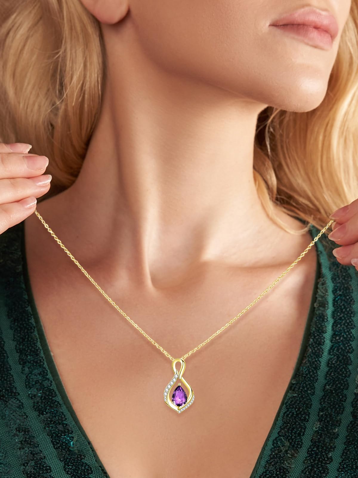 JIYVY32 Amethyst Infinity Necklace for Women February Birthstone Necklaces 14k Gold Plating Anniversary Birthday Gifts for Wife Her Mom Girlfriend Birthstone Jewelry Gifts for Women