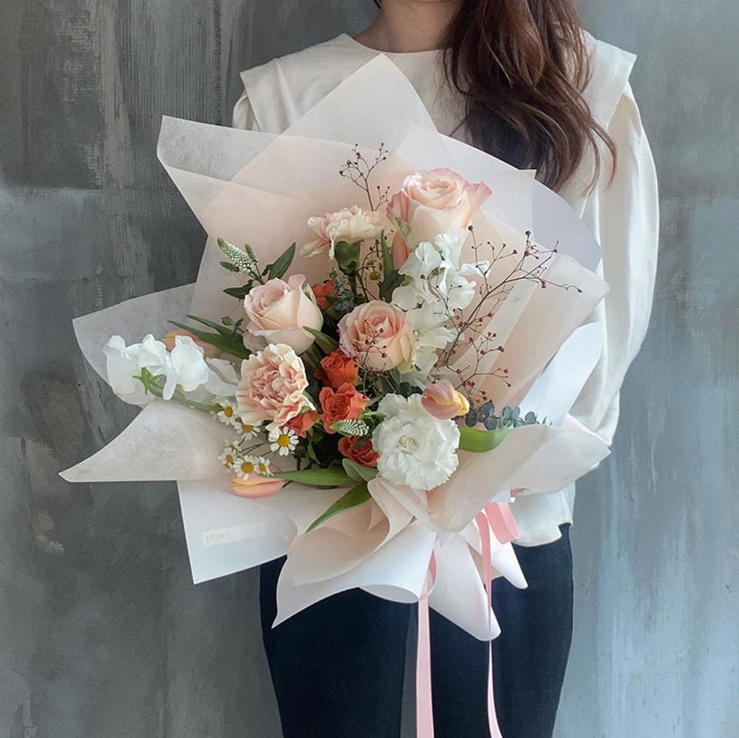 Korean Cotton Wrapping Flower Paper Non-Woven Floral Wrapping Paper 10 Sheets Florist Supplies Waterproof Flower Bouquet Wrapping Paper Floral Supplies for Fresh Flowers, 23.6x23.6 Inch (Water Pink)