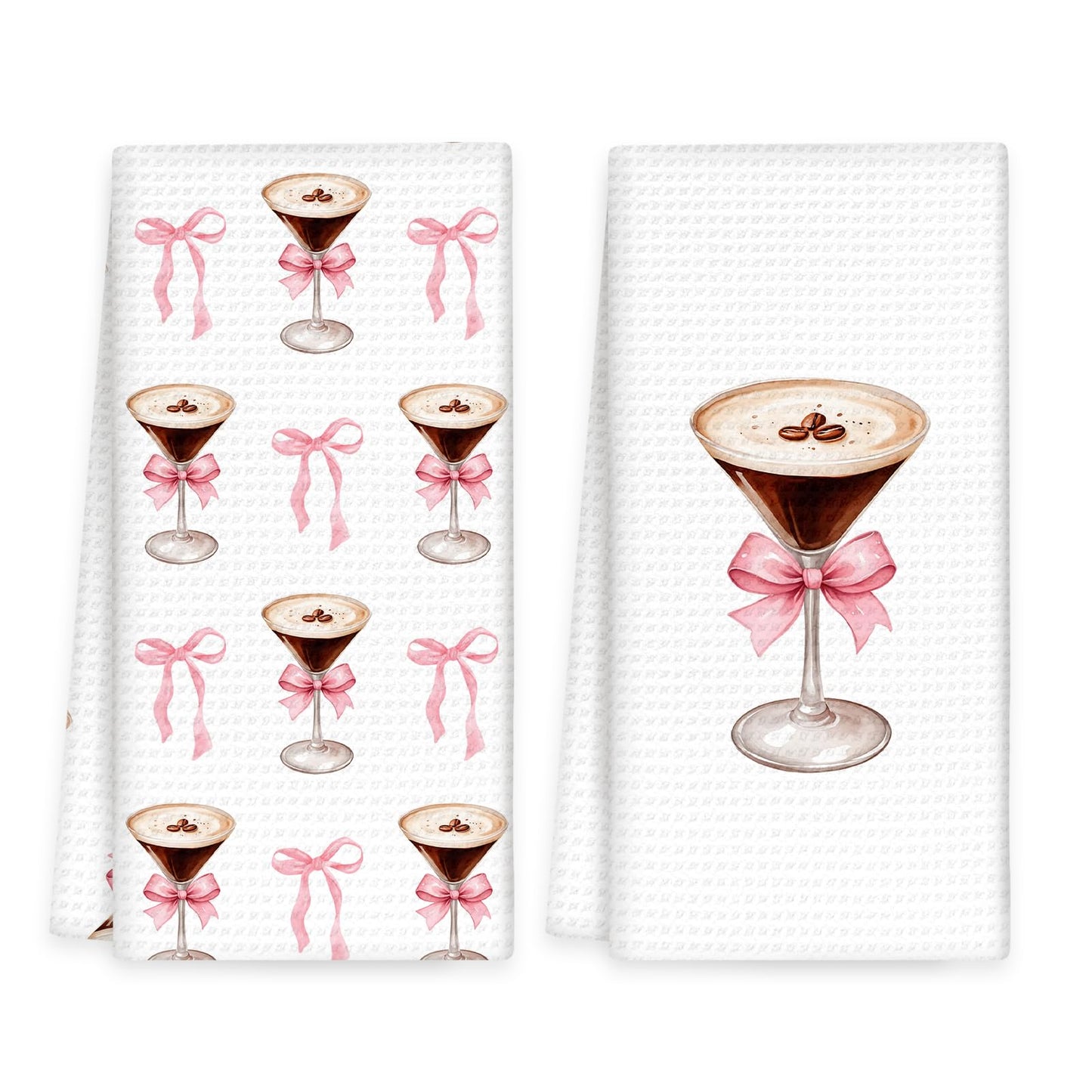 OINDADE Espresso Martini Decor Kitchen Towels Set of 2 - Coquette Bow Espresso Martini Gifts Hand Towel, Pink Bow EspressoMartini Dish Tea Towels for Kitchen Home Bar Cart Decor, 16x24In