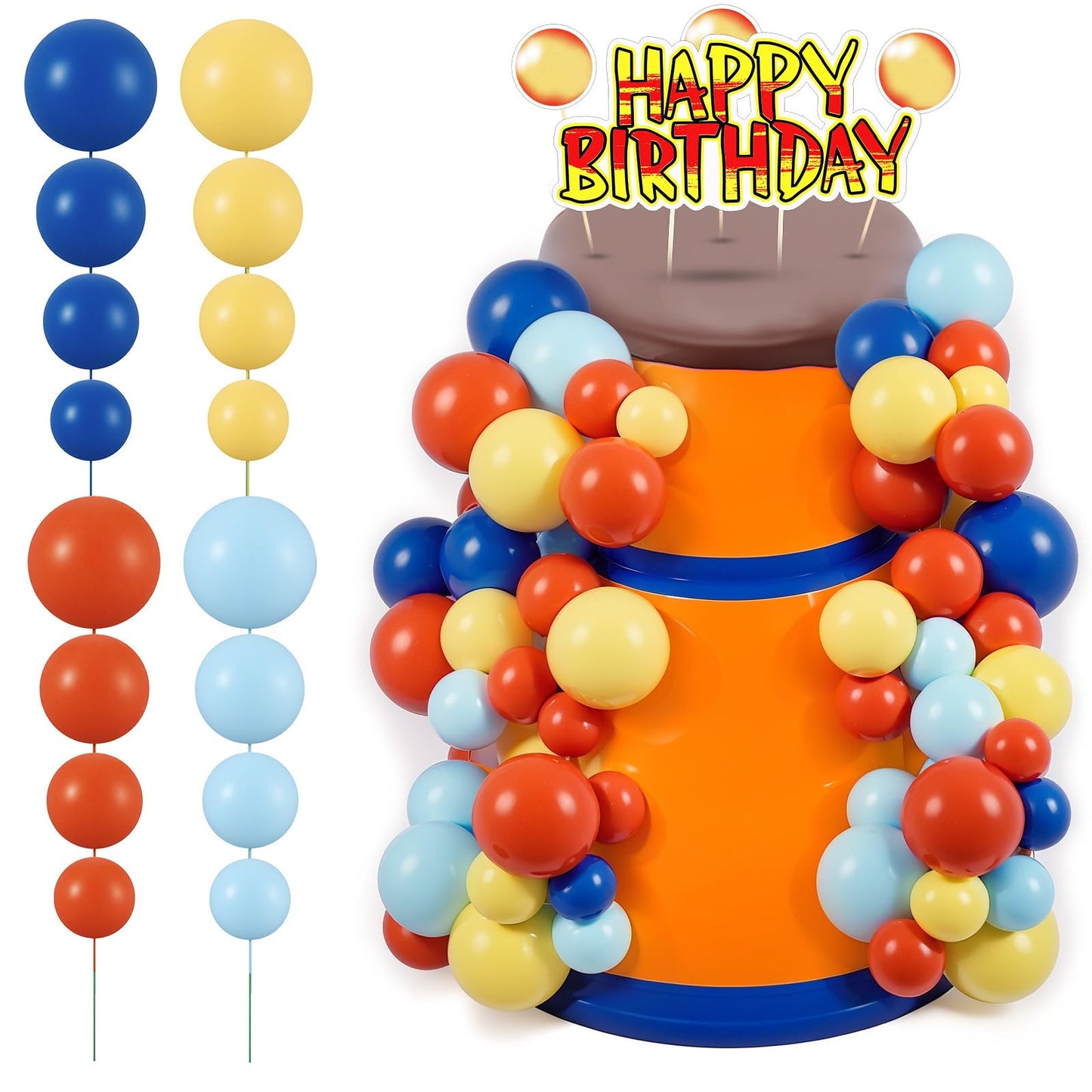 Weysat 76 Pcs Anime Theme Birthday Party Decorations Yellow and Red Stars with 64 Ball Cake Topper Sticks 8 Cake Customized Card Kit 4 Stickers for Anime Themed Birthday Party Cupcake Decoration