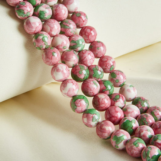 45pcs 8mm Natural Green Red Rain Flower Beads Gemstone Beads Round Loose Beads for Jewelry Making
