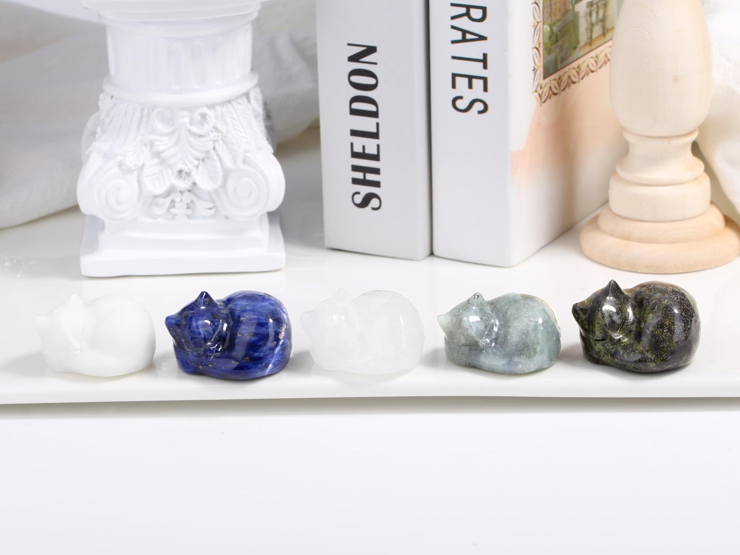 QINJIEJIE Blue Sodalite Cat Decor Healing Crystal Figurine Blue Cat Statue Polished Gemstones Cute Kitten Gifts Stocking Stuffers Home Office Desk Decor Cats Gifts for Cat Lovers Women Men