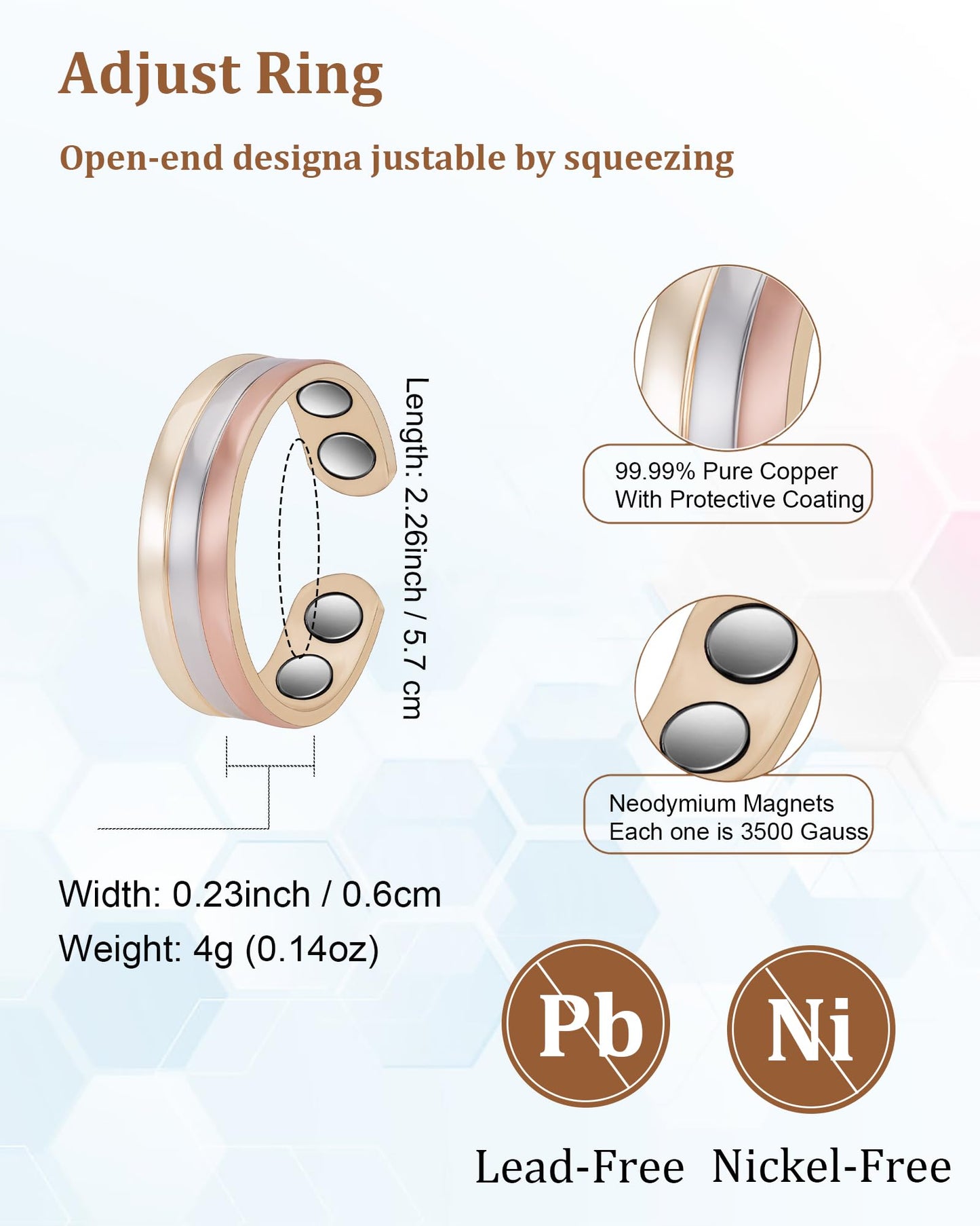 EnerMagiX Copper Rings for Women, 99% Pure Copper Set Magnetic Ring, Jewelry Gift(Tricolor Gold)
