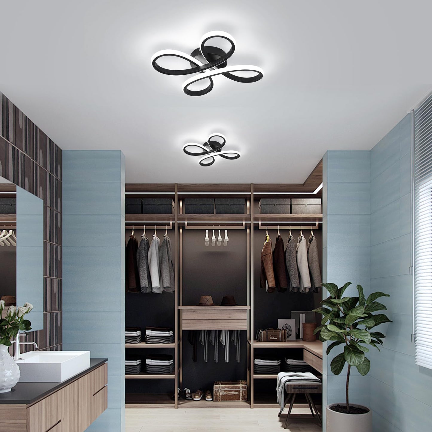 ADISUN Modern LED Ceiling Light, 6000K Semi Flush Mount Ceiling Light Fixture for Living Room, Close to Ceiling Light Fixtures for Bedroom, Corridor, Aisle, Hallway - Indoor Lamp, Black