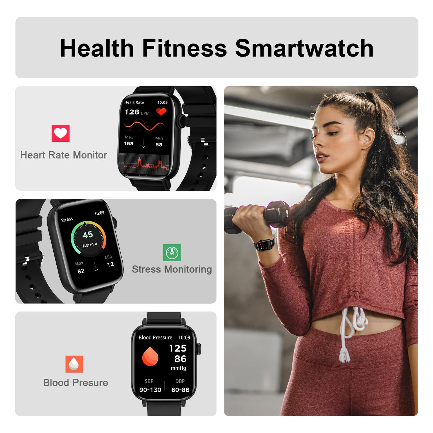 FTTMWTAG Smart Watch for Android iPhone-Call Receive/Dial/Read Message/AI Control-1.9" HD Screen-IP67 Waterproof Fitness Smartwatch-Blood Pressure/Heart Rate/SpO2/Sleep Monitor（Stone Black）