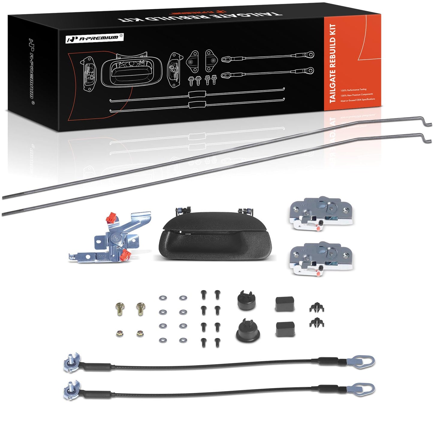 A-Premium Tailgate Rebuild Kit Compatible with Ford F-150 1997-2003, F-150 Heritage 2004, F-250 F-350 Super Duty 1999-2002, Rear Tailgate Parts Plastic Handle Bezel Latch Cable Rods Bolts (Pack of 34)
