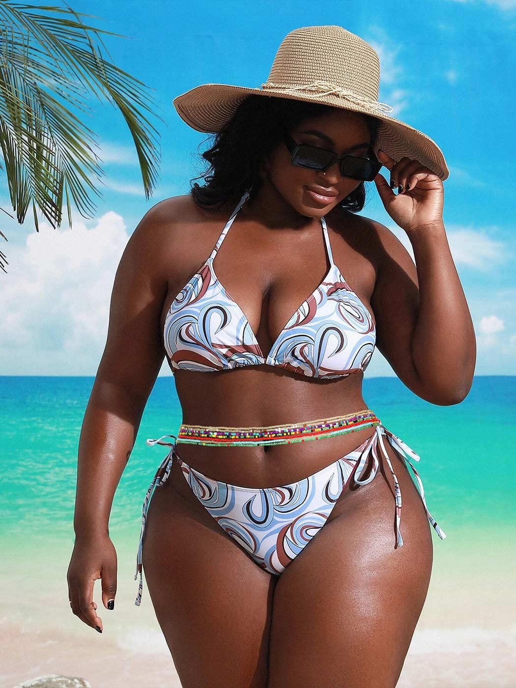 ELABEST African Waist Beads Chain Layered Belly Body Chain Beach 7Pack Waist Jewelry Body Accessories for Women (60inch/150cm)