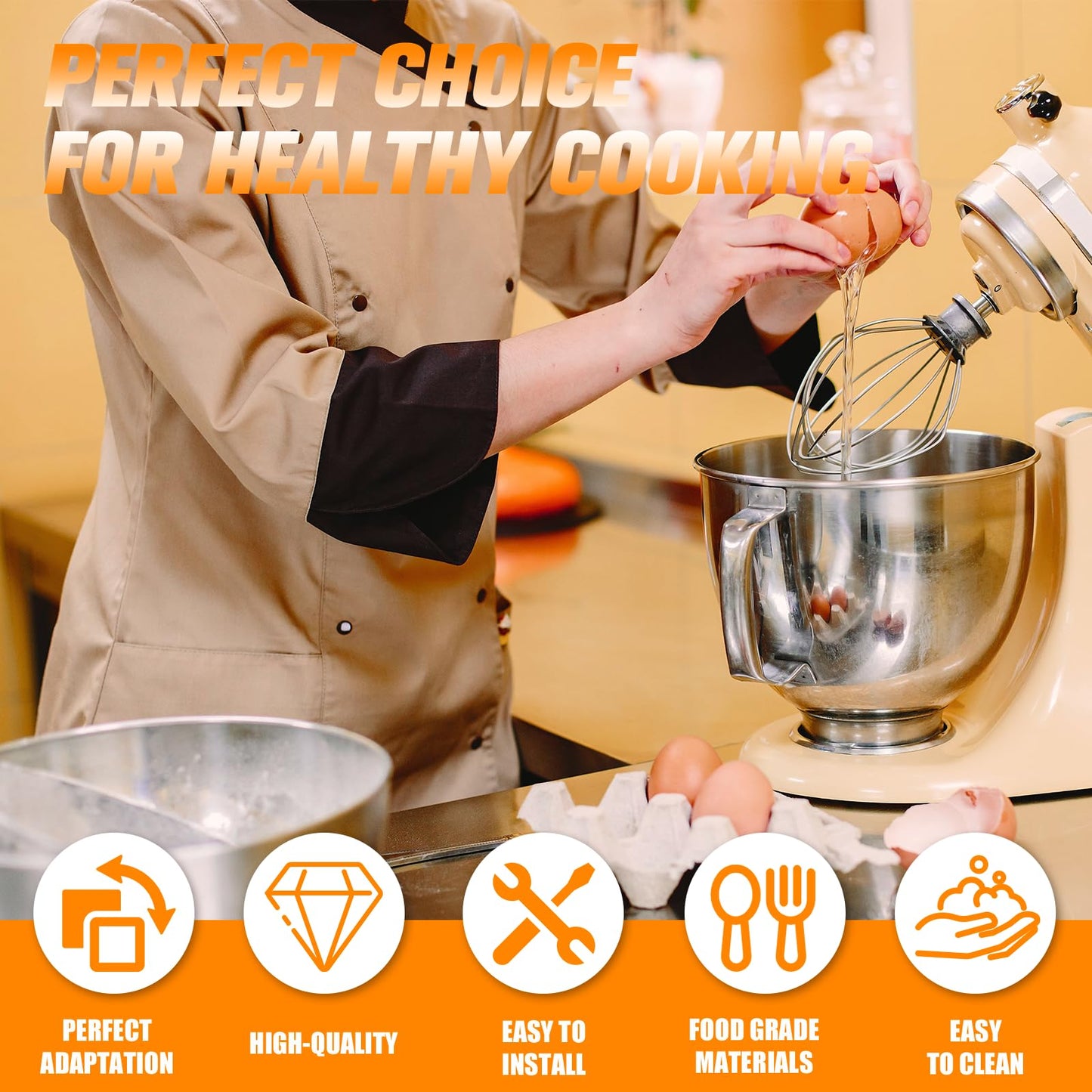 Funmit Mixers Accessories K45WW Wire Whip K45DH Dough Hook K45B Coated Flat Blade Paddle with Scraper Replacement for Kitchen Tilt-Head Aid Stand Mixer Attachments- Stainless Steel