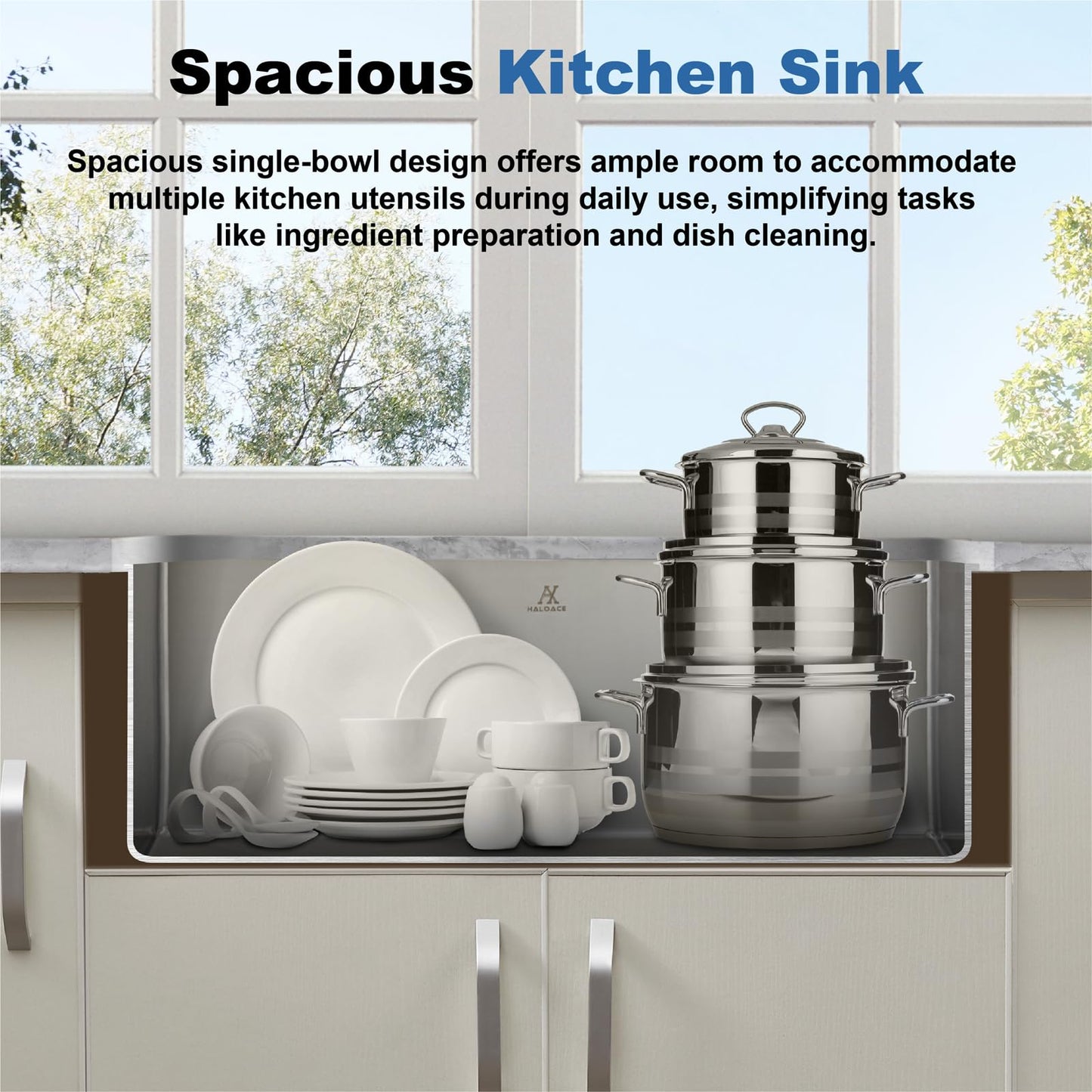 HALOACE 33 Inch Undermount Kitchen Sink Single Bowl,304 Stainless Steel Kitchen Sink, Include Dish-DryingRoll-up Rack Accessories, (Undermount Single Bowl, 33Inch Silver)