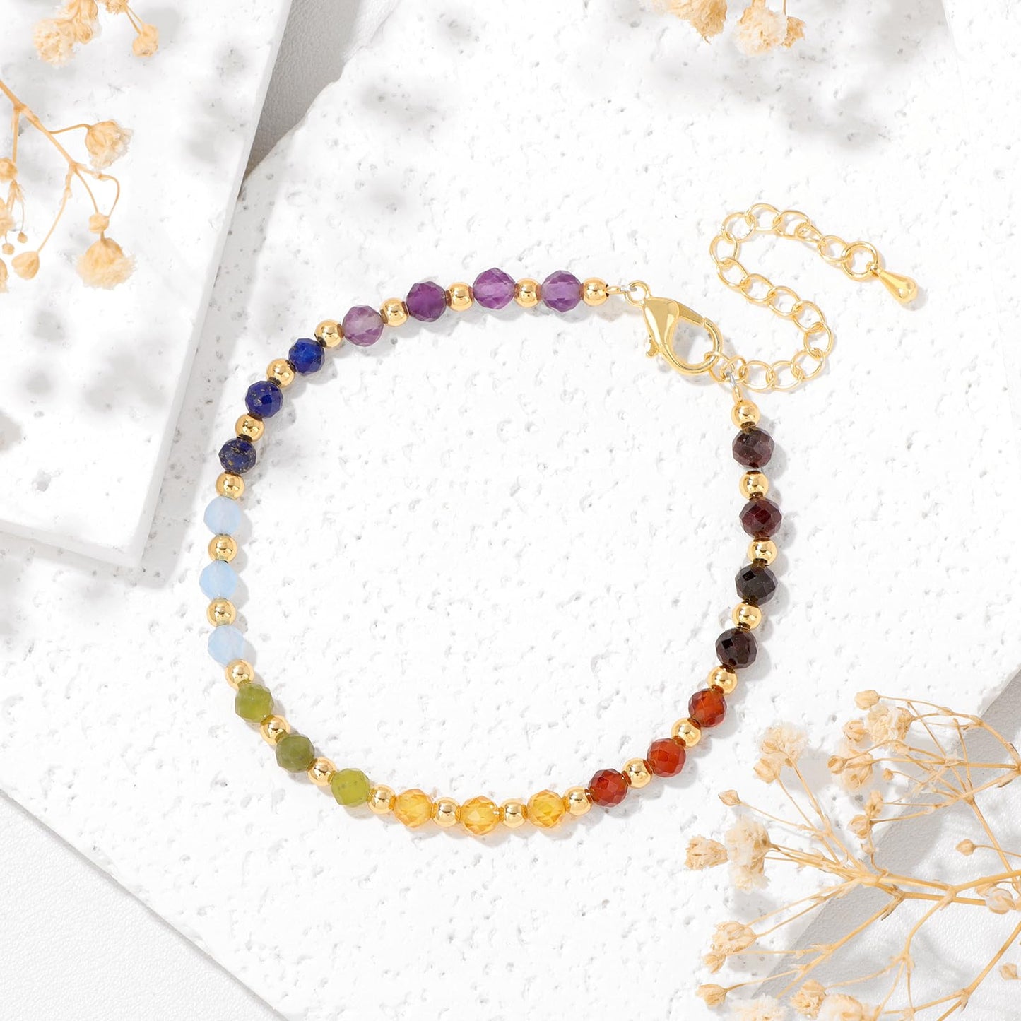 GolbalJew Tiny Crystal Beads Bracelet Colorful Natural Stone Adjustable Link Bracelet for Women Trendy Jewelry Gift