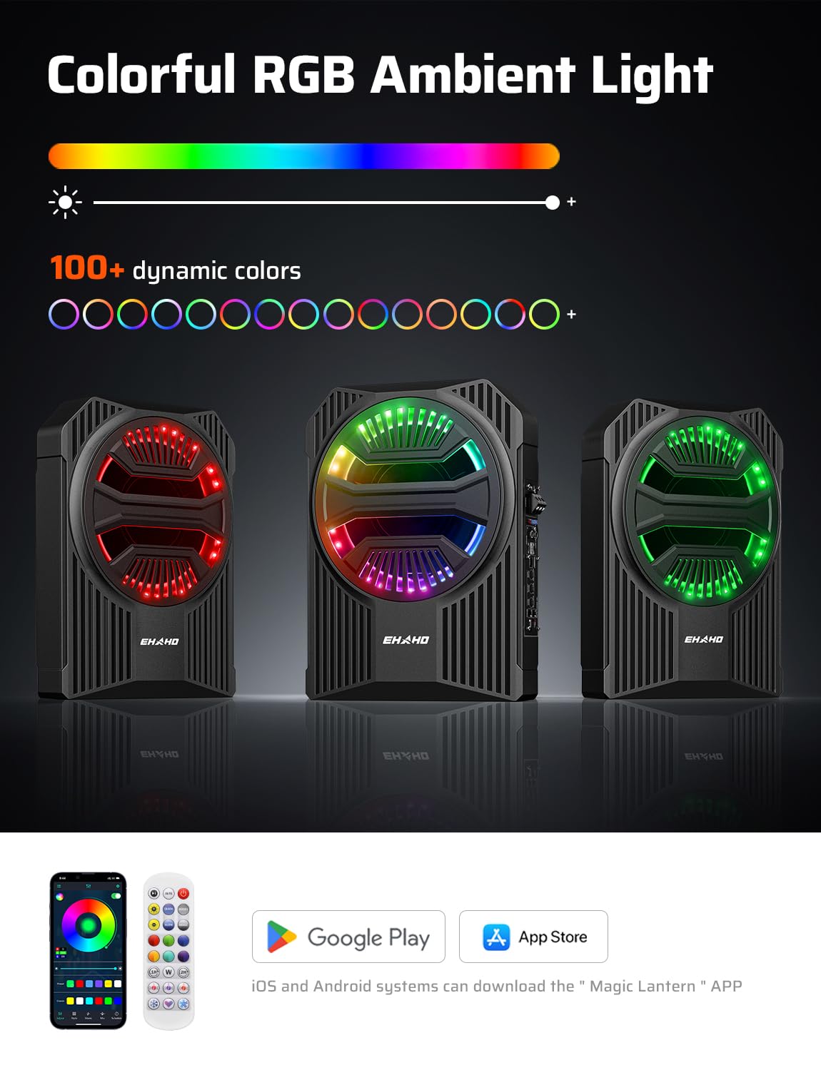 Ehaho 10" 1600W Slim Under Seat Car Subwoofer with Amp, Class D MOSFET Amp & RGB Light, APP/Remote Control, Music Sync Bass & Rainbow Chasing Effects, Independent Low-Pass Filter/Gain/Bass Boost