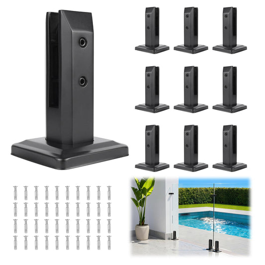 LukLoy 10 Pack T304 Stainless Steel Glass Railing Spigots – No-Drill Black Spigots Clamps Glass Railing System for Indoor Stairs, Pool Fencing, or Low-Wind Outdoor (10 Pack, Each NW 1.71lb) - Level 1