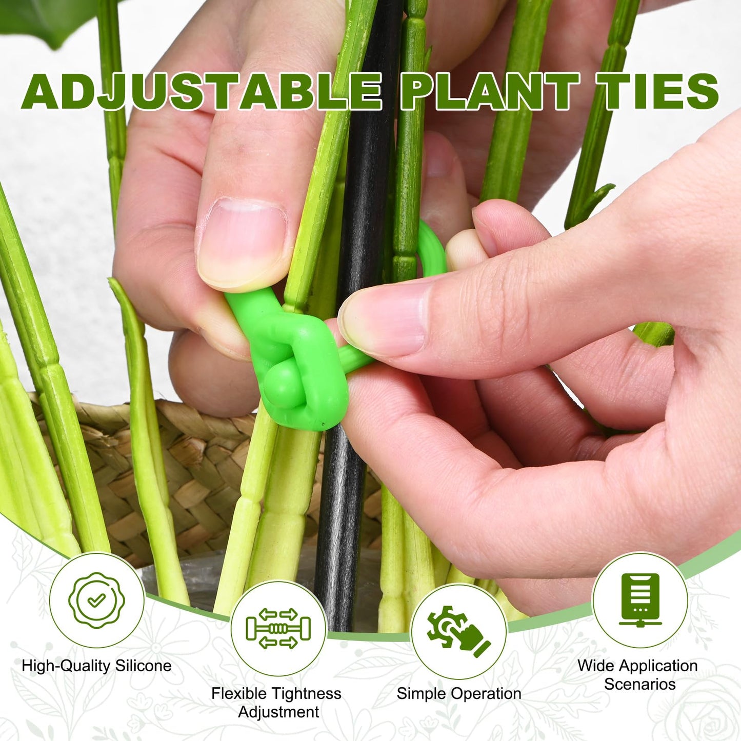 M METERXITY 12-Pack Adjustable Plant Ties, 6inch/15.24cm Silicone Flexible Multi-Function Sturdy Garden Twist Tie for Plant Support/Tree/Shrub/Vine, Reusable Support Twine [Green]