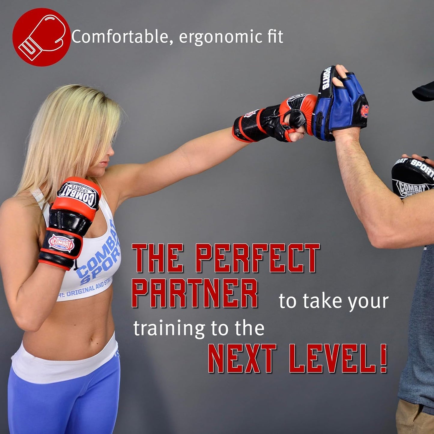 Combat Sports Max Strike MMA Training Gloves, Open Palm Fingerless Gloves for MMA, Muay Thai, and Kickboxing (Black, Large)