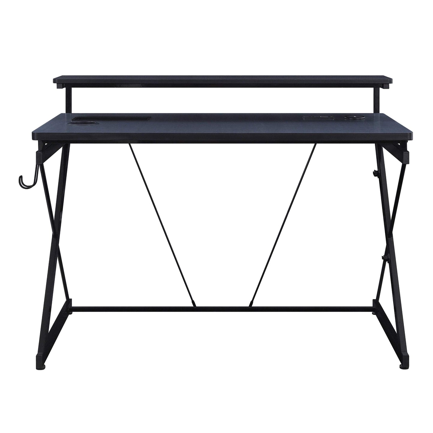OSP Home Furnishings Emulator Battlestation Gaming Desk with RGB LED Lights, Black